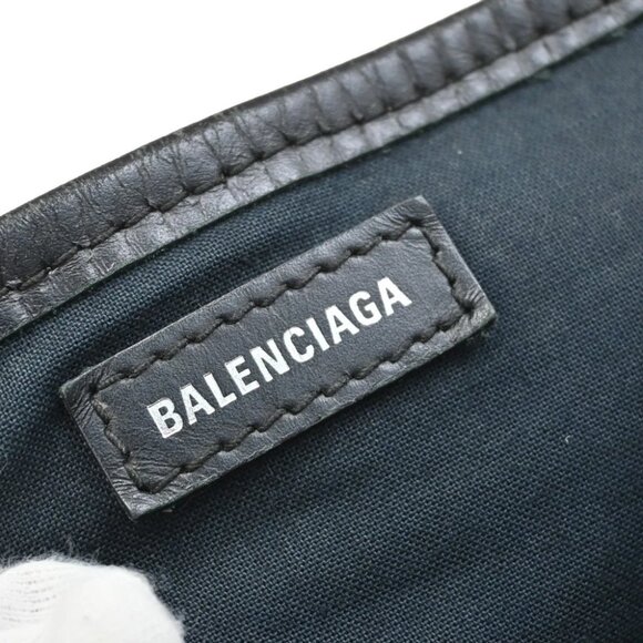 BALENCIAGA Logo Navy Cabas S Hand Bag Canvas Leather Black Italy - Picture 15 of 15